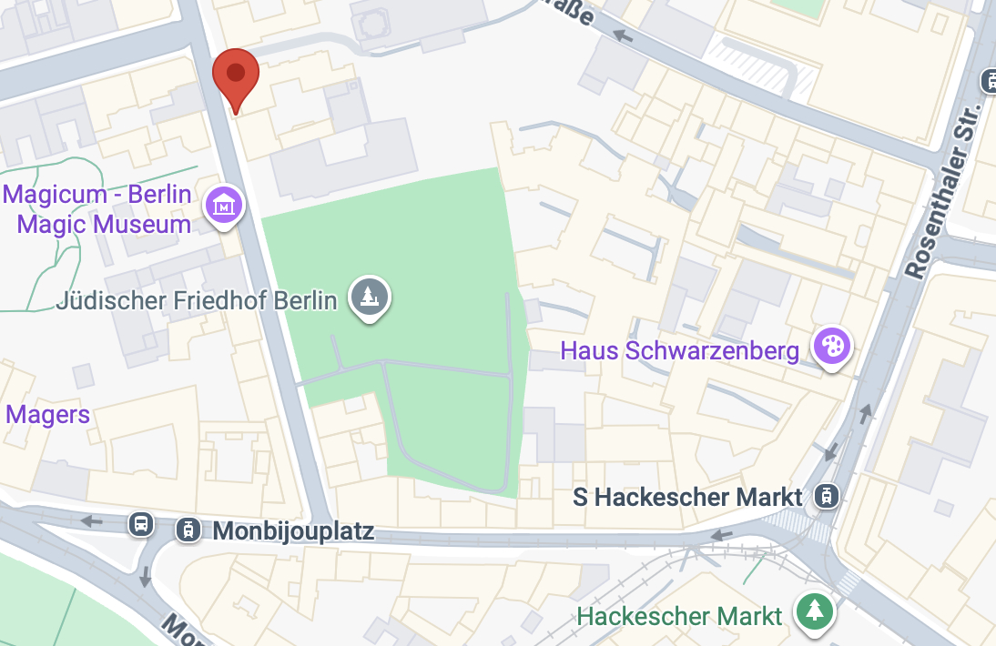 Hier ist der Ausschnitt des Berliner Stadtplans, in der die Große Hamburger Str. 29 liegt.
